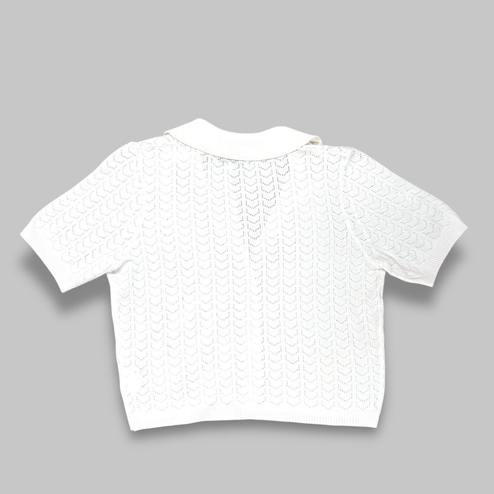Rihoas Cream Short Sleeve Knit Button-Down Top - Women’s Medium - Picture 2 of 5